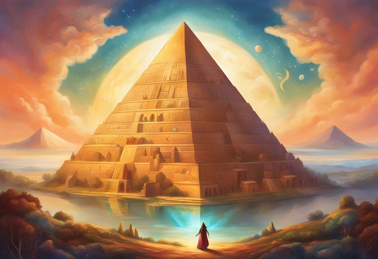 A pyramid with Maslow's hierarchy of needs, surrounded by symbols of humanistic psychology and the name "Hélio Couto" in bold letters