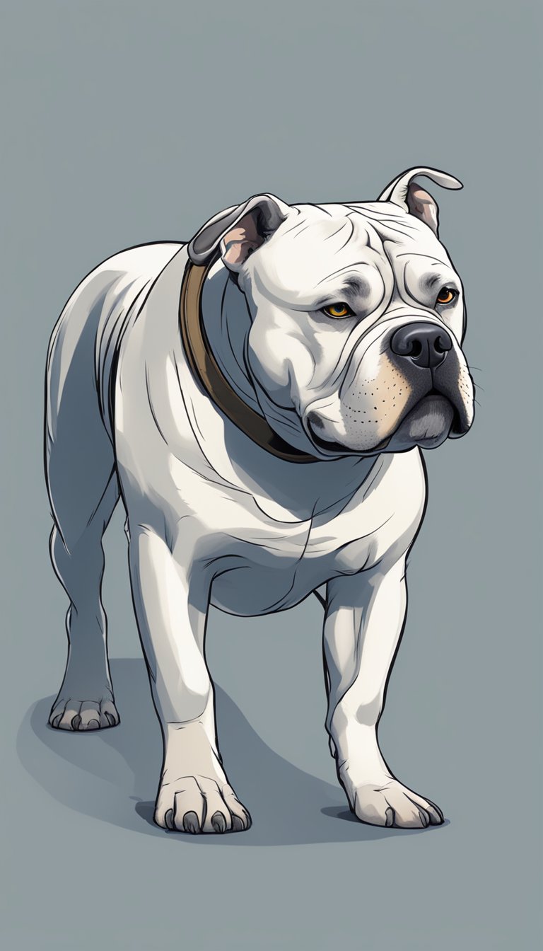 An American Bully struggles to walk due to hip dysplasia, showing signs of discomfort and limited mobility