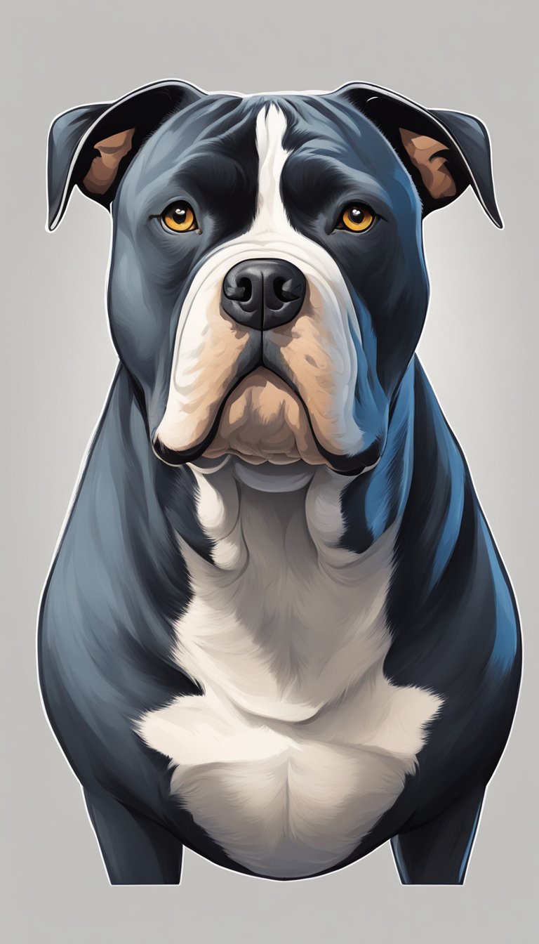 An American Bully with hypothyroidism shows signs of weight gain, lethargy, and skin issues