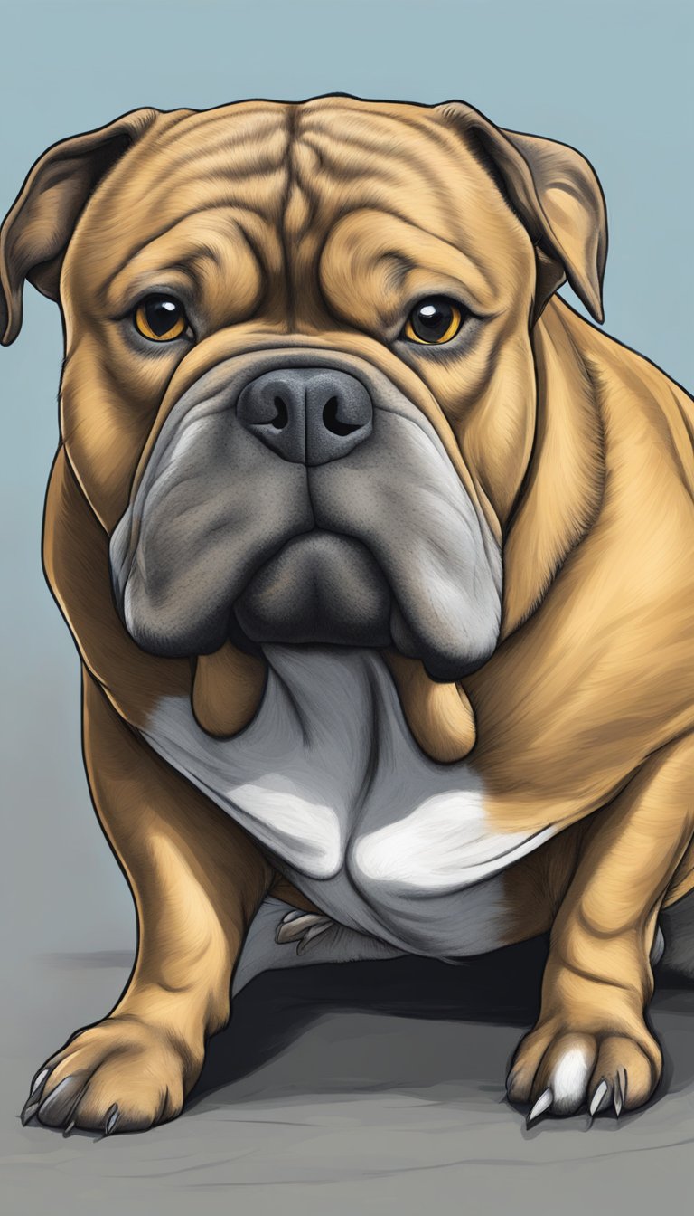 An American Bully with hyperuricosuria urinates frequently and shows signs of discomfort