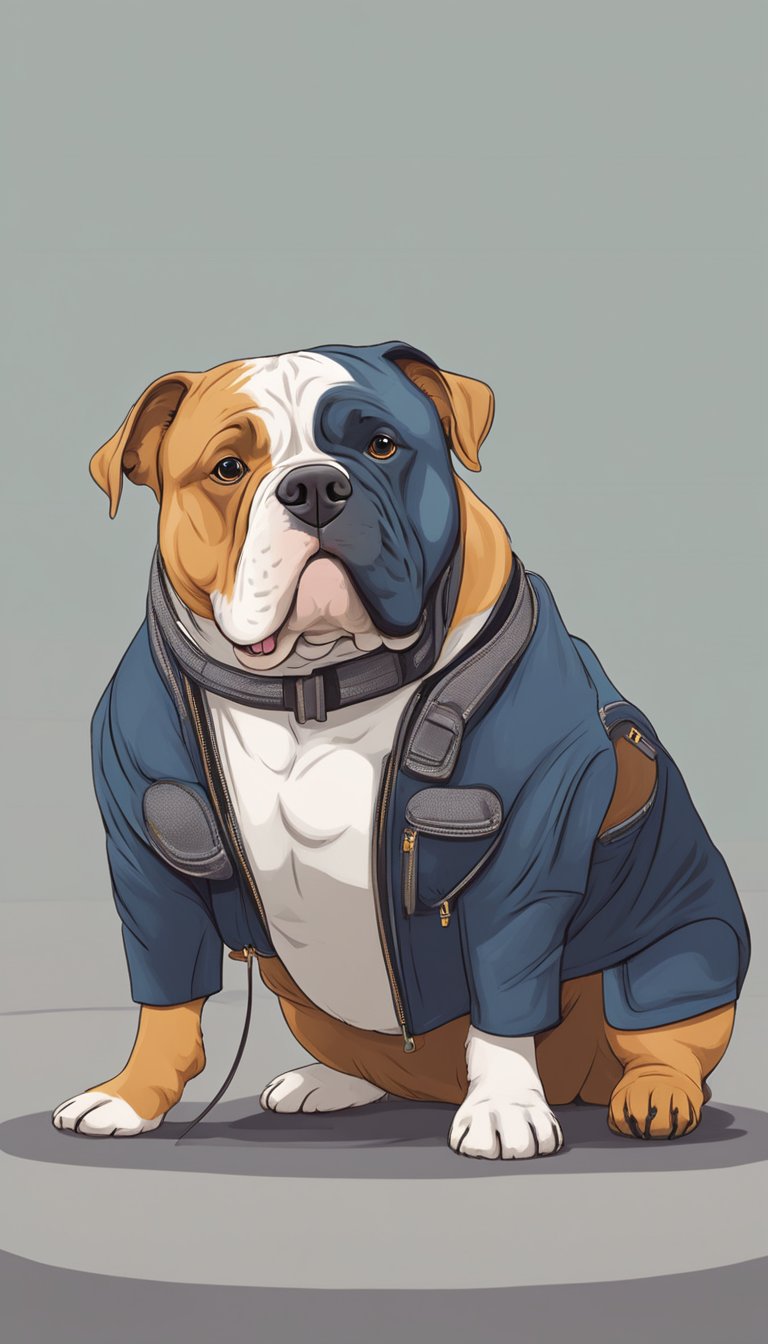 An American Bully sits attentively as a trainer demonstrates various training techniques. Treats and toys are used to reward good behavior