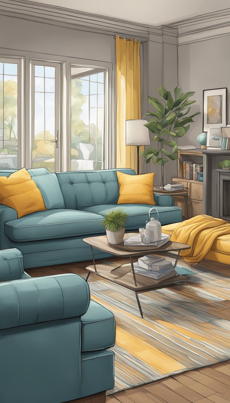A living room with durable, stylish furniture covers designed to withstand the playful antics of American Bully dogs
