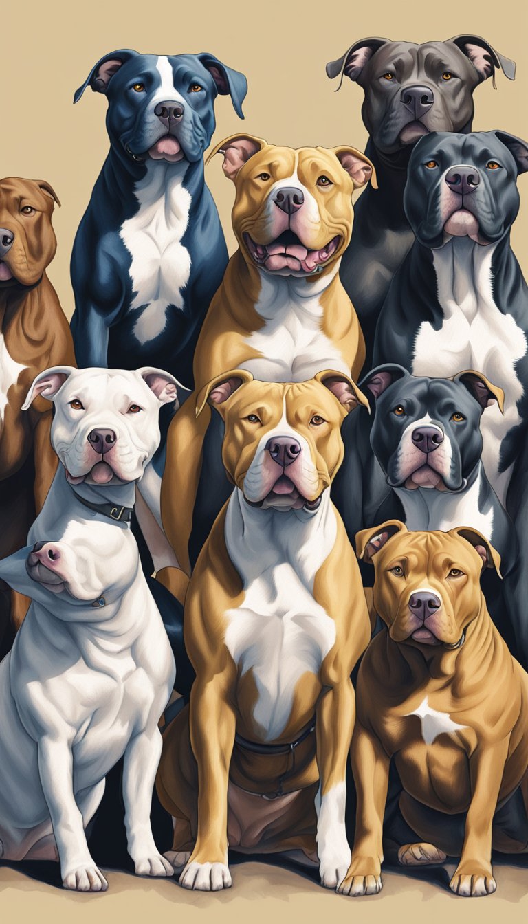 A group of calm, confident pitbulls stand together, exuding stability and strength. Their poised demeanor and strong presence reflect their high temperament test rankings