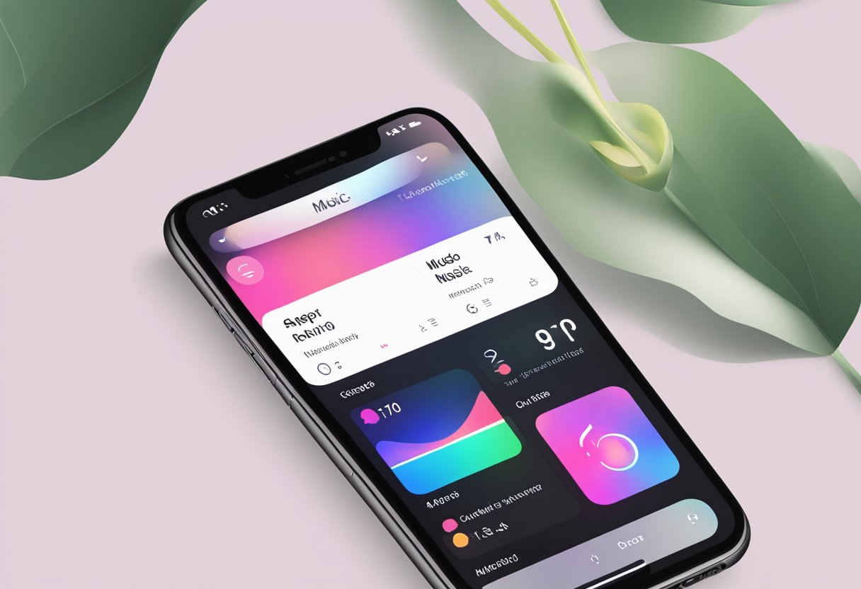 A smartphone screen displays the Apple Music app, with a progress bar indicating a song being downloaded