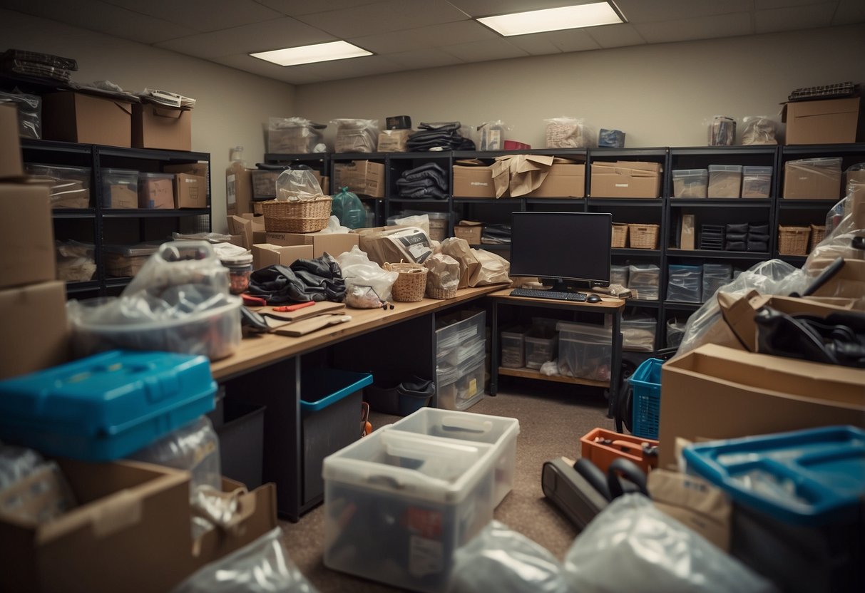 Parents using labeled storage bins in a playroom, ensuring toys and games are easy to find, making cleanup time a breeze.