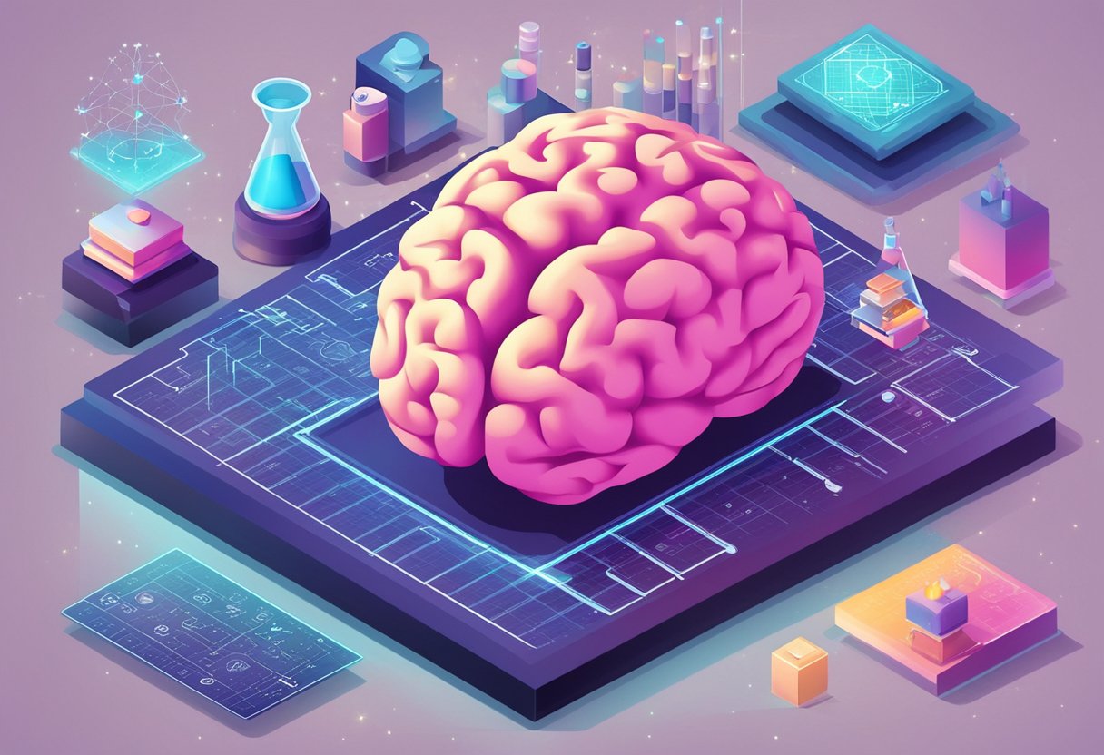 A glowing brain surrounded by scientific equipment and a formula chart, representing Noocube's unique formula