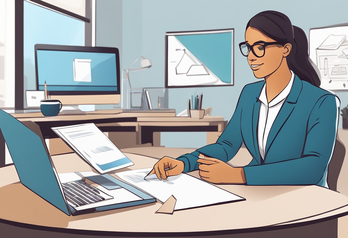 A person sitting in front of a desk, talking to a mindset coach. The coach is actively listening and providing guidance, while the person is engaged and taking notes