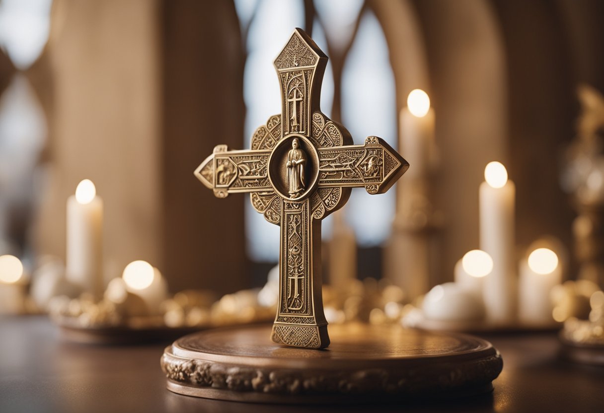 Ancient Christian symbols and figures, like the cross and fish, surround Abdullah in a scene of spiritual significance