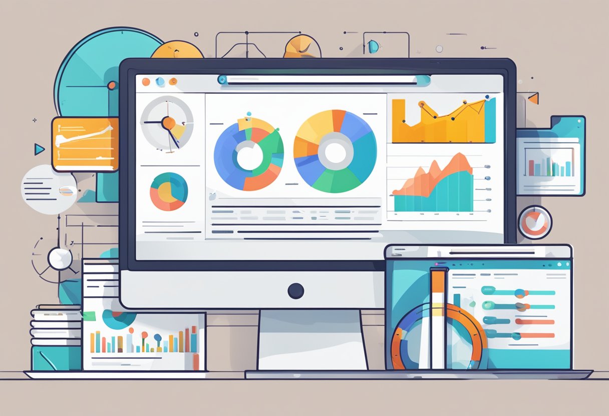 A computer screen displaying SEO benefits with various website metrics and charts