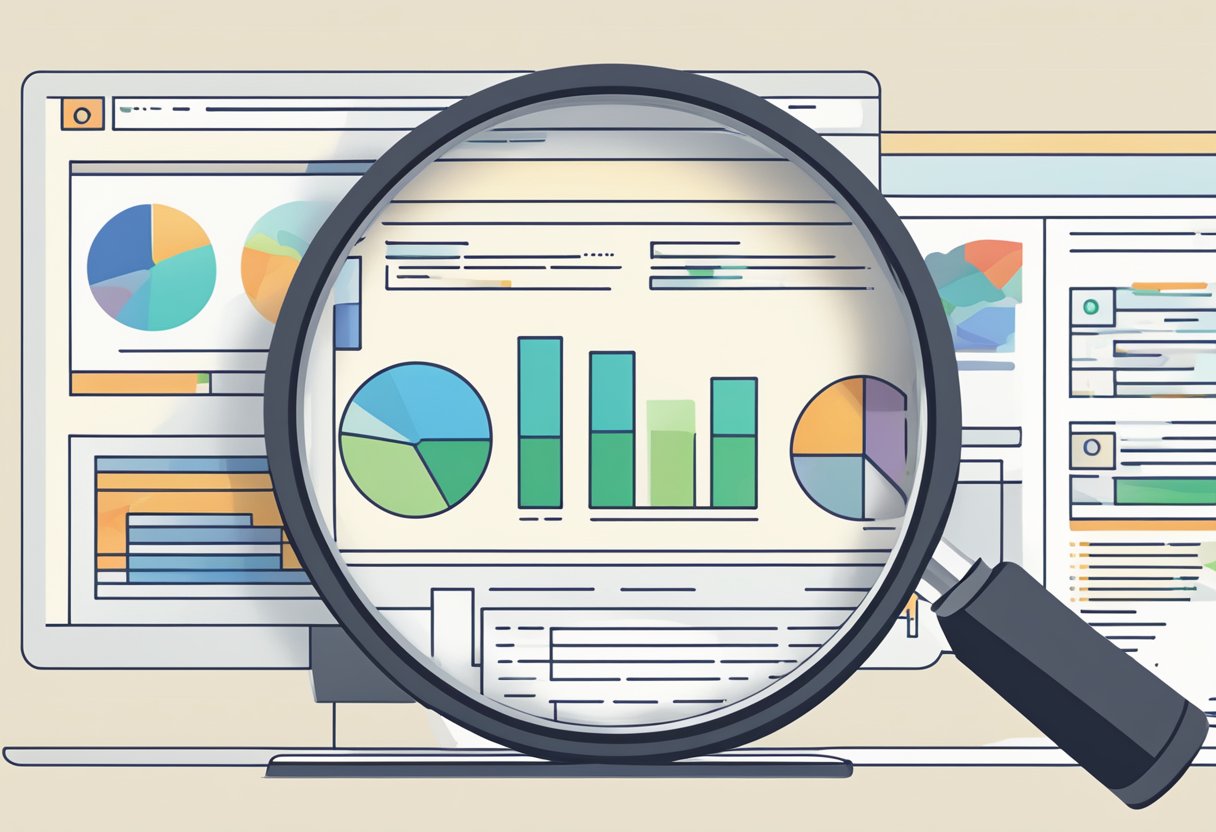 A computer screen displaying SEO fundamentals with a magnifying glass