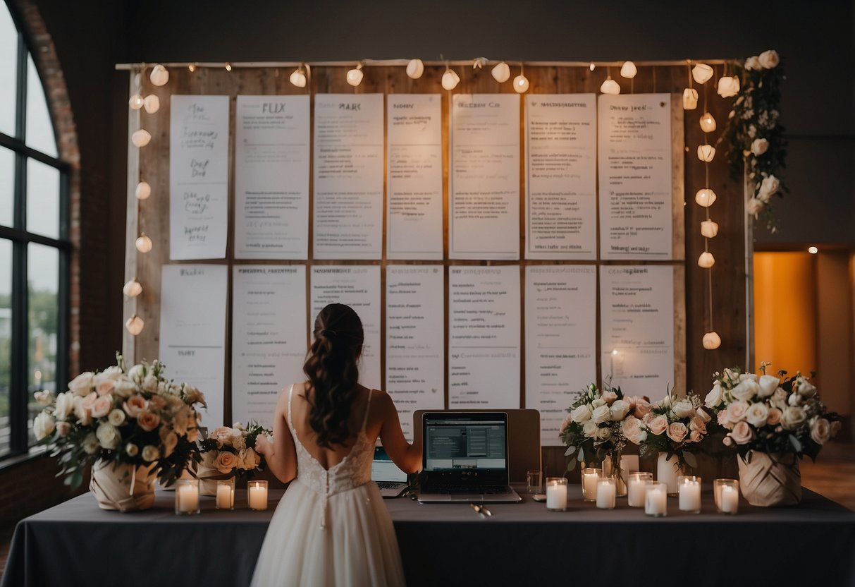 A wedding planner is organizing a seating arrangement, coordinating with vendors, and creating a timeline for the big day