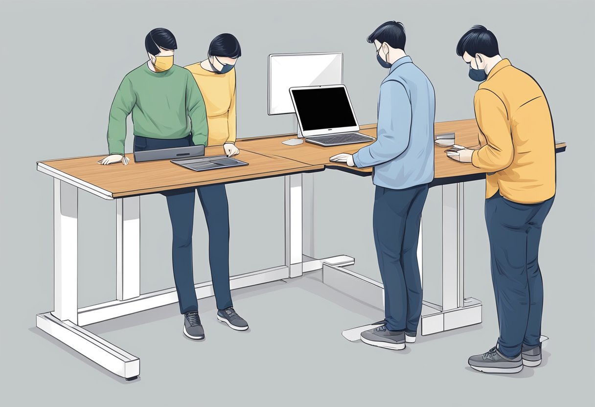 A standing desk being adjusted to the correct height