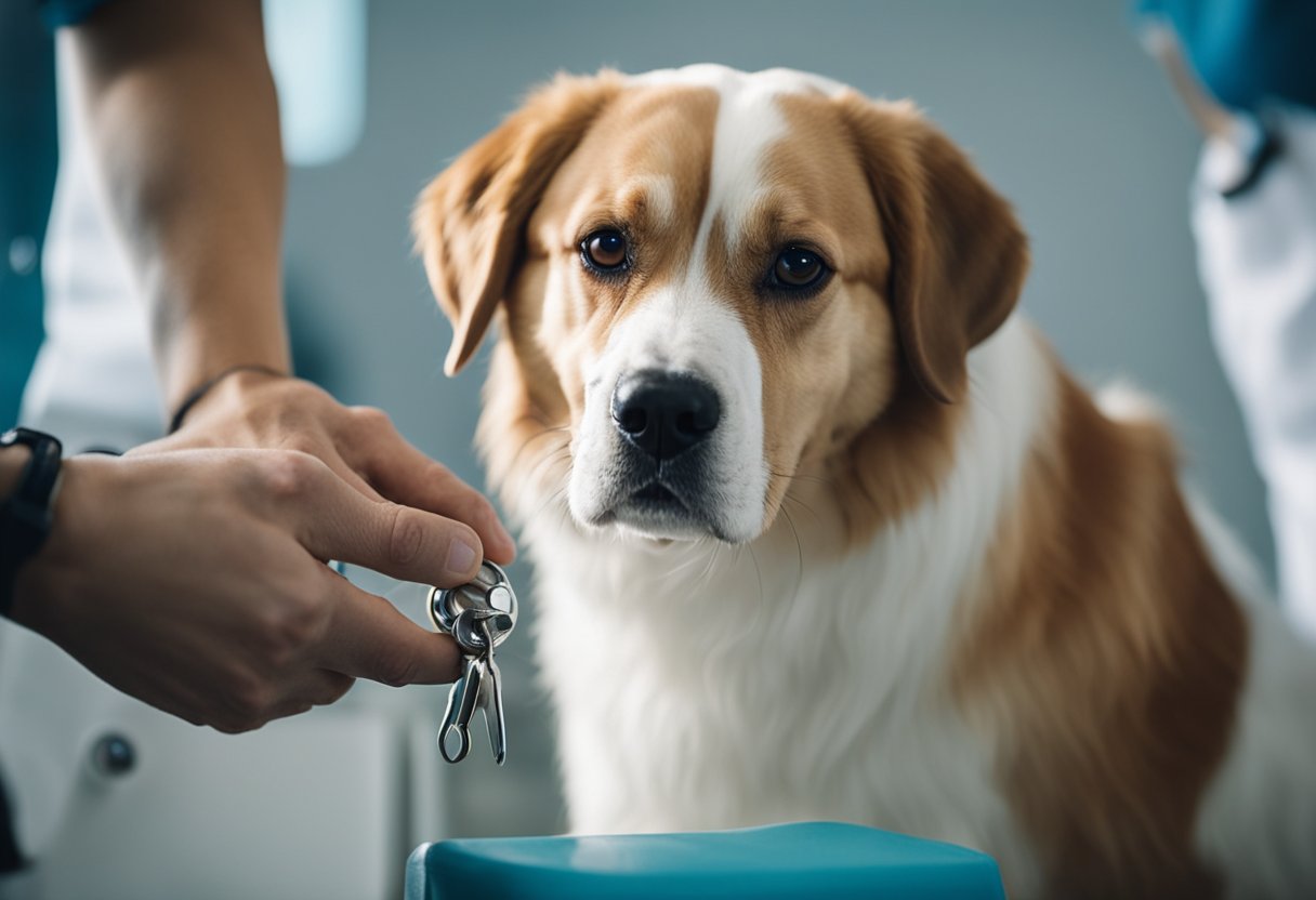 A dog's dewclaws are being examined by a veterinarian during a breed-specific discussion