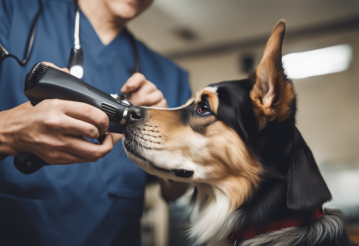 A dog's dewclaws being trimmed by a veterinarian with clippers