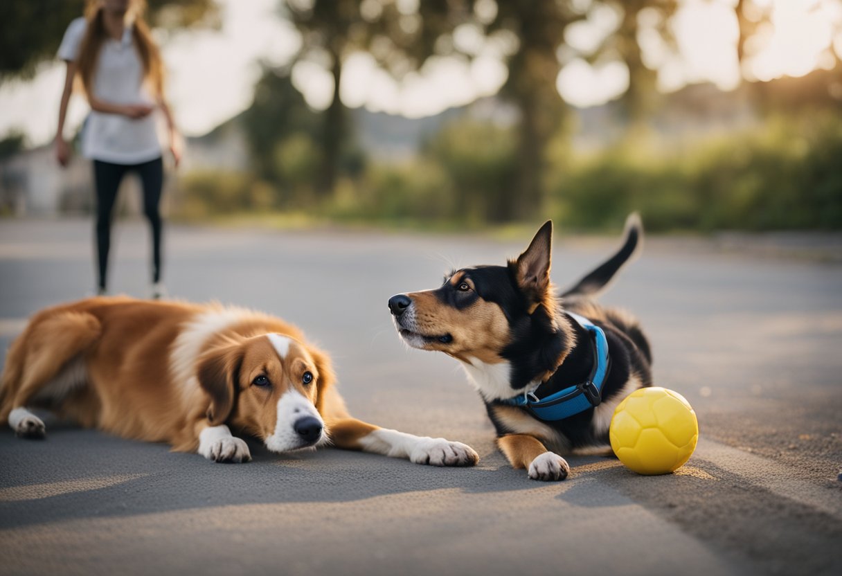 A dog lies on the ground, attentive. A person holds a treat above the dog's head, guiding the dog to roll onto its back. The dog eagerly follows the treat, rolling over onto its side