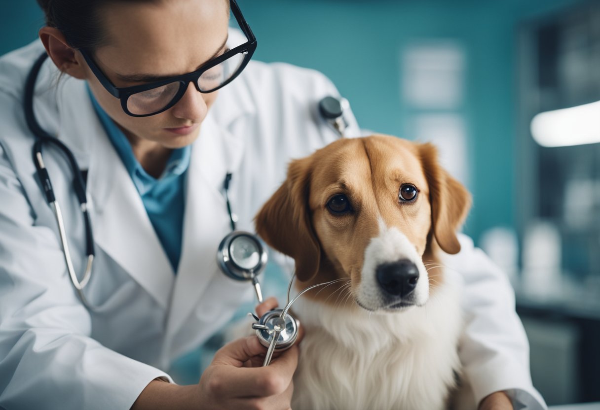 A veterinarian administers annual vaccinations to a dog, ensuring its health and protection from diseases