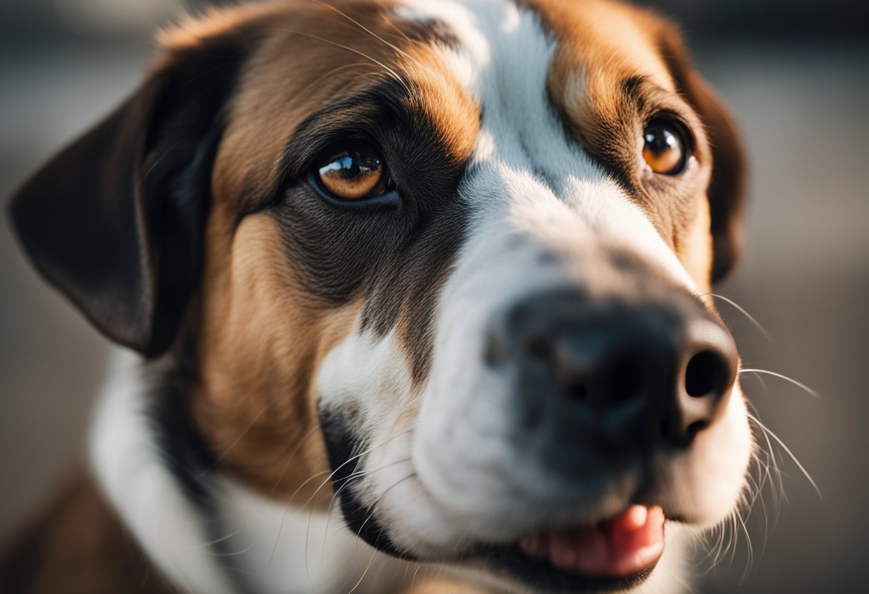 A dog with red, inflamed skin and pustules, scratching and licking excessively