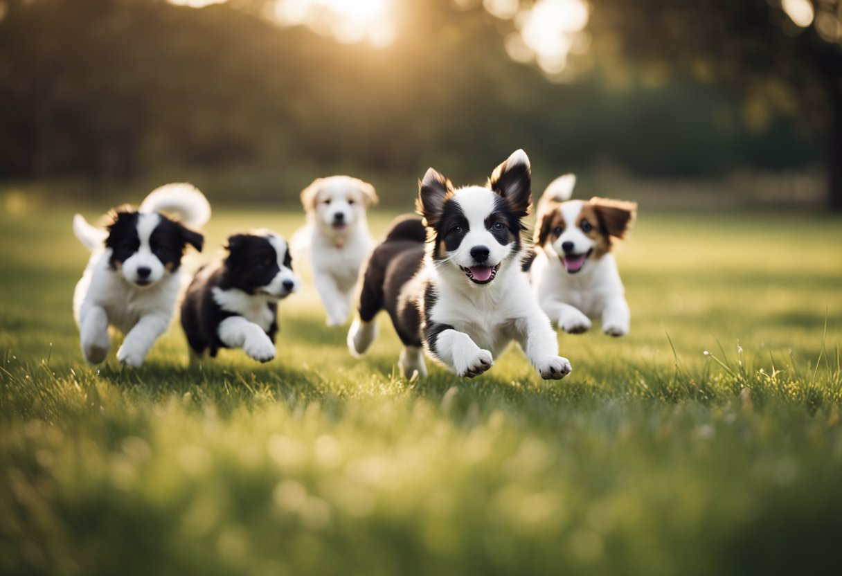 Puppies playing in a clean, open space with other vaccinated dogs