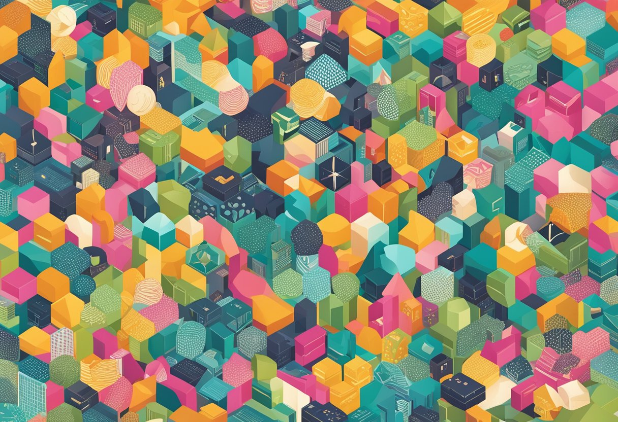 A diverse group of abstract symbols representing different perspectives and synonyms, arranged in a circular pattern