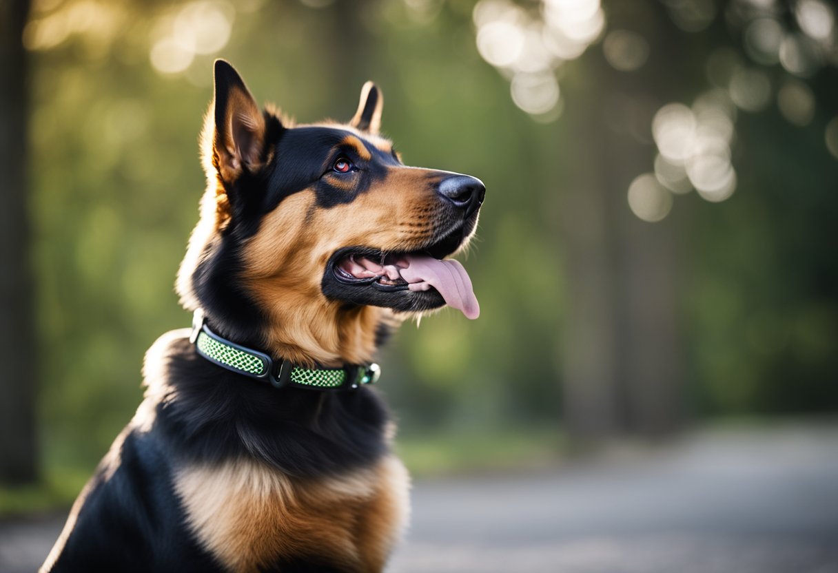 A sturdy dog collar with a built-in handle, featuring durable materials and adjustable straps for a secure and comfortable fit