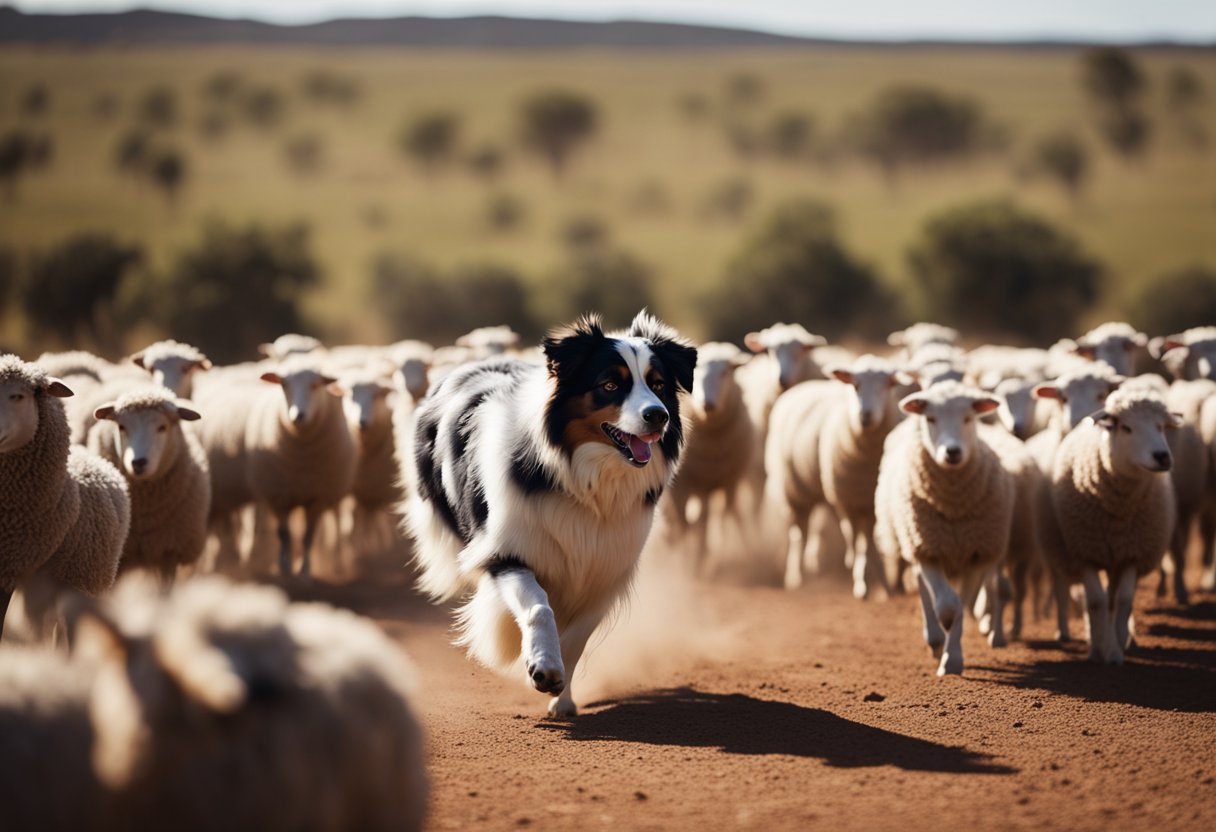 An Australian shepherd herding sheep in the outback, showcasing its historical origin and debunking misconceptions