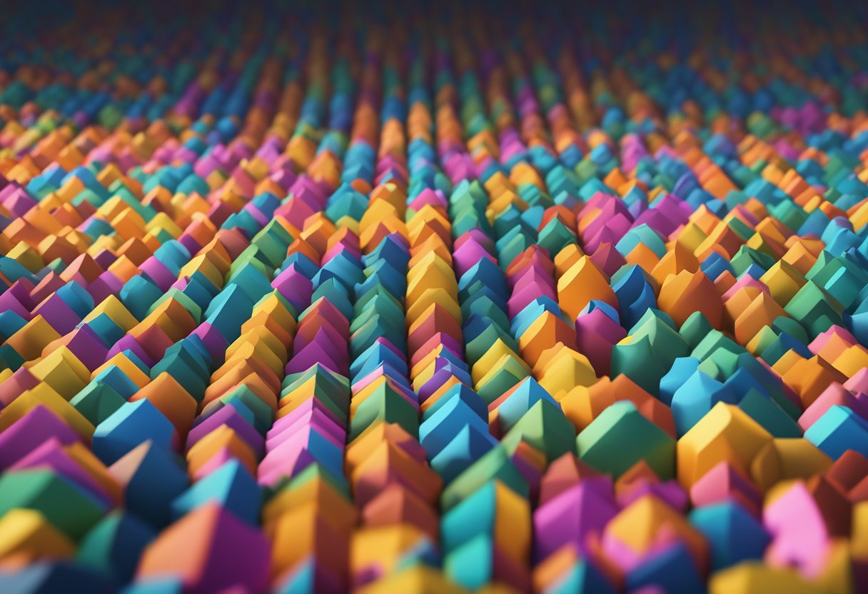 A colorful, dynamic logo emerges from a sea of competitors, symbolizing brand growth and market dominance in Mindset Marketing