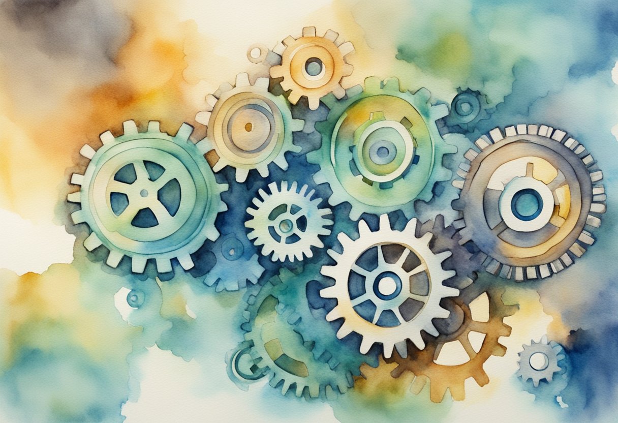 A group of interconnected gears turning smoothly, each with its own defined space, representing effective relationships and boundaries