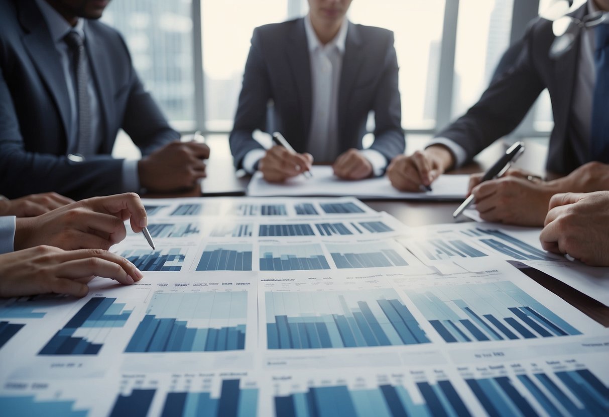 A group of key personnel working at the bidder's office, with average annual staff numbers and supervision rates displayed on a chart