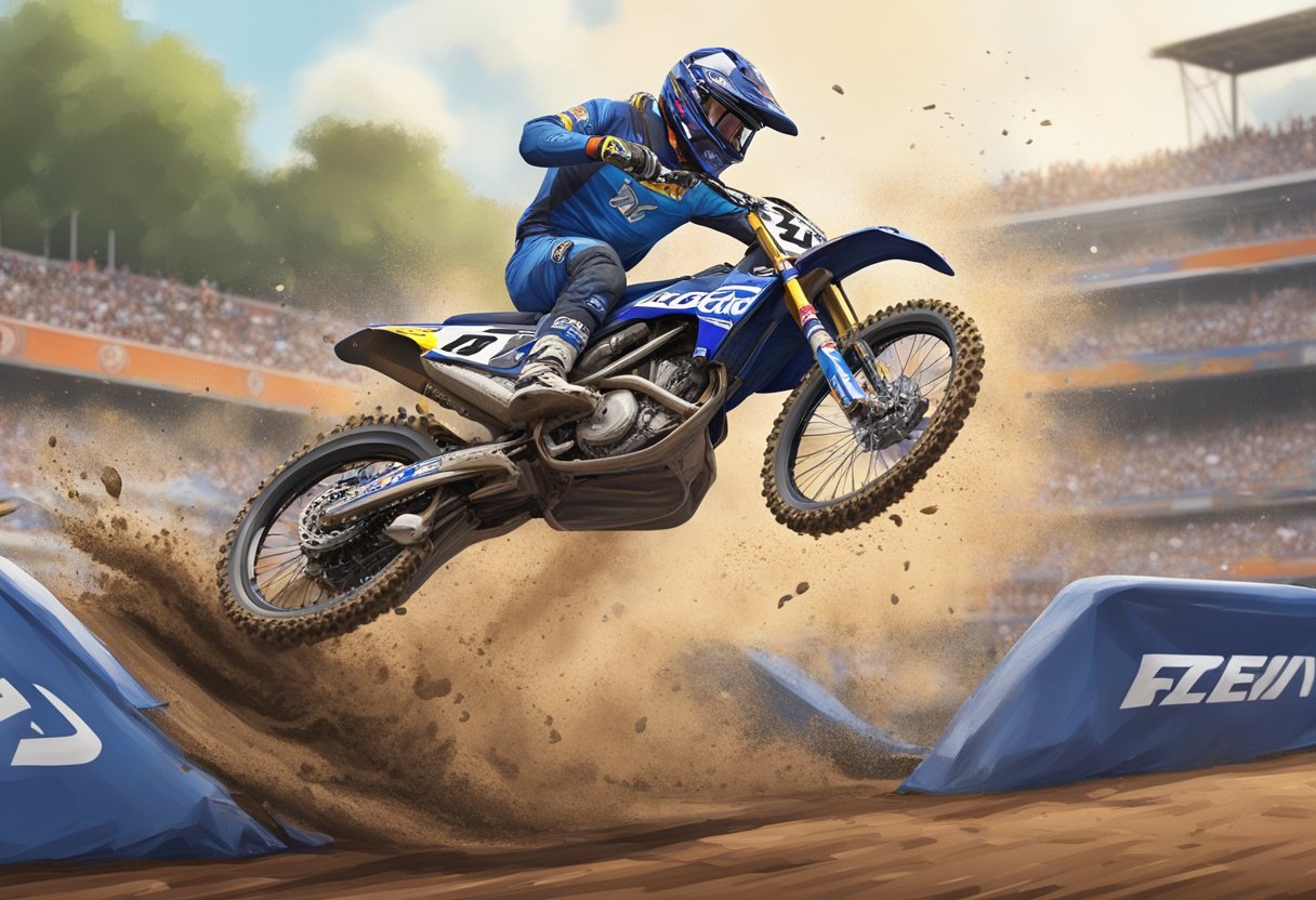 Cooper Webb's motorcycle crashed into a barrier, sending him flying through the air. The bike skidded across the track, leaving a trail of debris