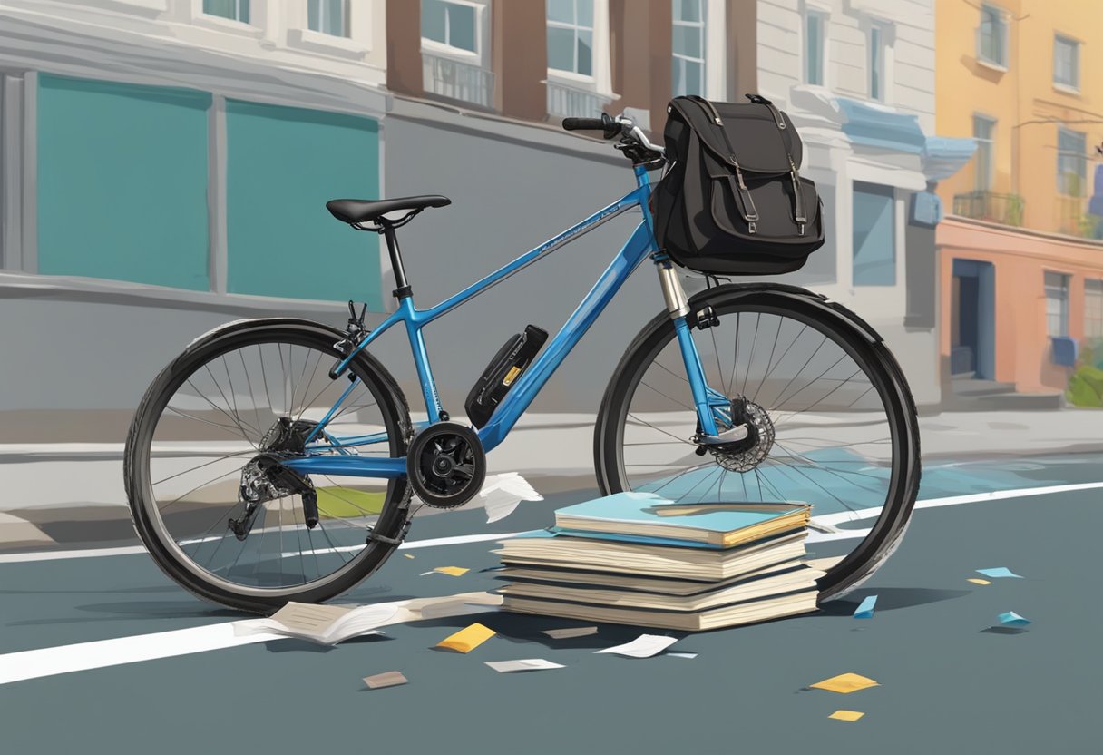 Jacob's bike collided with a pothole, sending him flying over the handlebars. His backpack burst open, scattering books and papers across the road