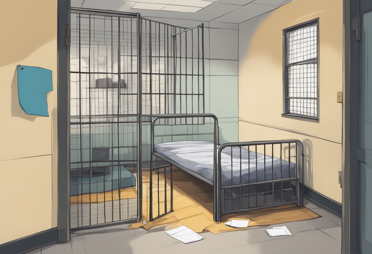 Asonta's empty jail cell with a letter on the bed and a photo of her loved one torn in half on the floor