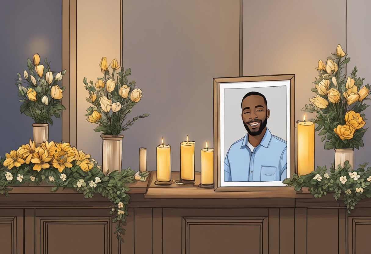 A candlelit memorial service with flowers and photos of Asonta from Love After Lockup