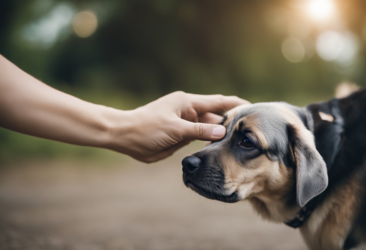 A dog places its paw on an arm, showing affection and seeking attention