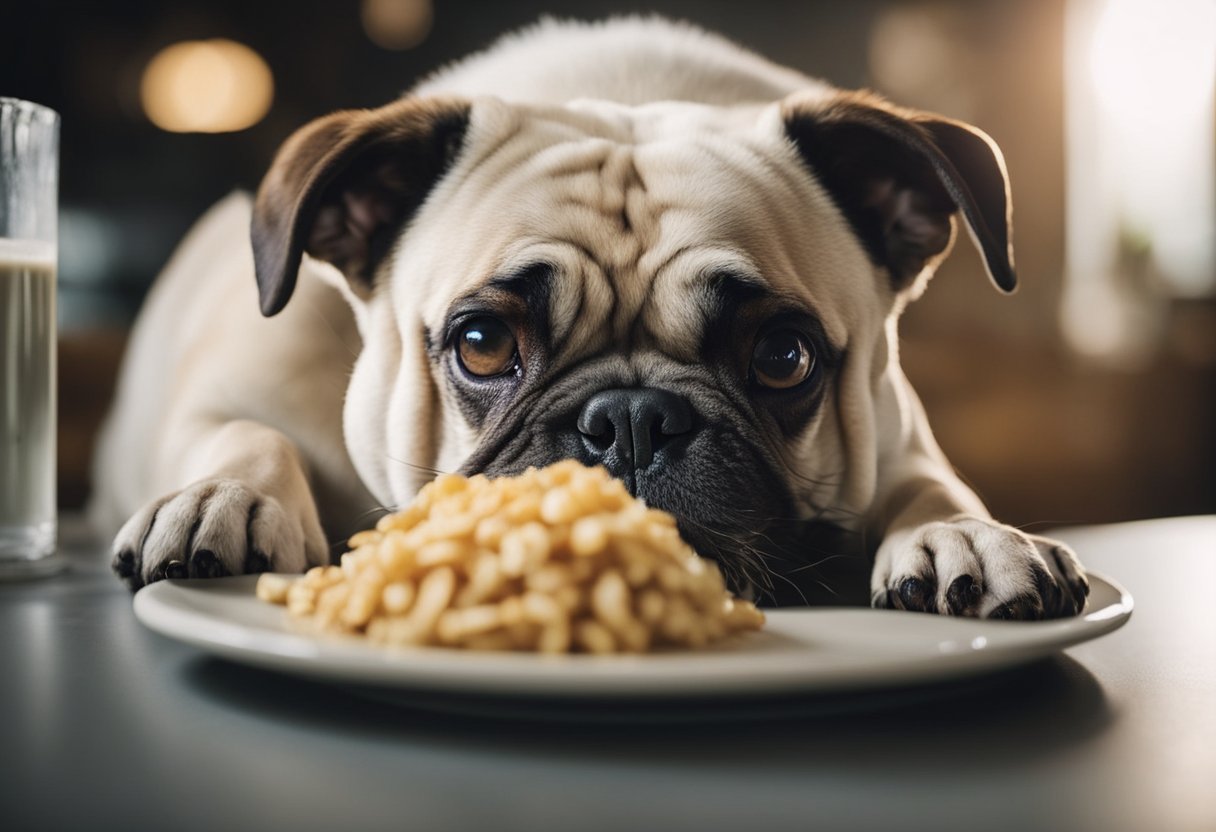 A dog eagerly devours a meal, then rests as its stomach churns, breaking down the food. Finally, the dog eliminates waste, completing the digestion process