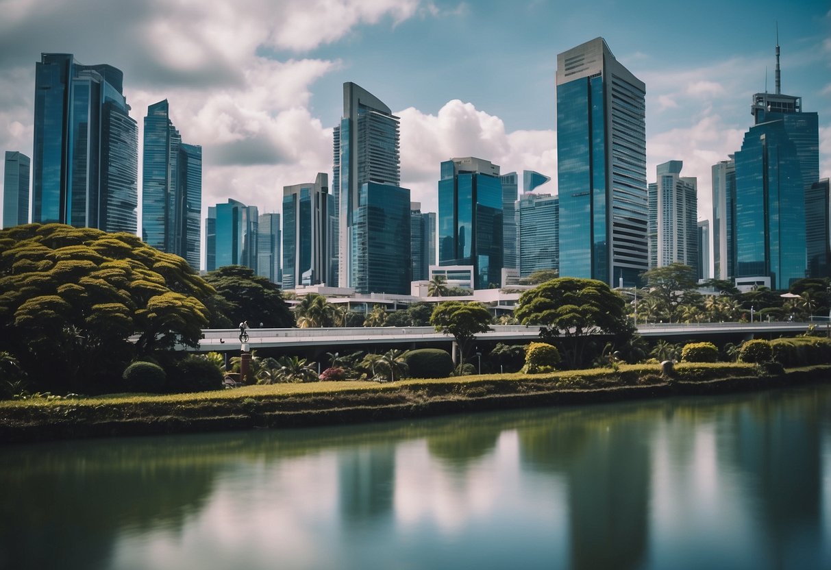 The government and financial institutions are depicted as strong and stable, with a focus on job creation. The Philippines is shown as an attractive destination for foreign investors, standing out among its neighbors