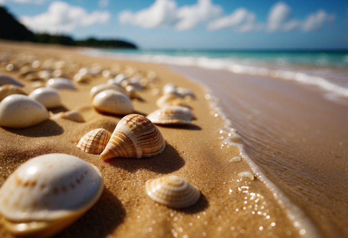 Golden sand stretches along Garapan Beach, with waves gently washing up shells of all shapes and sizes, making it a top destination for shelling in the Northern Mariana Islands