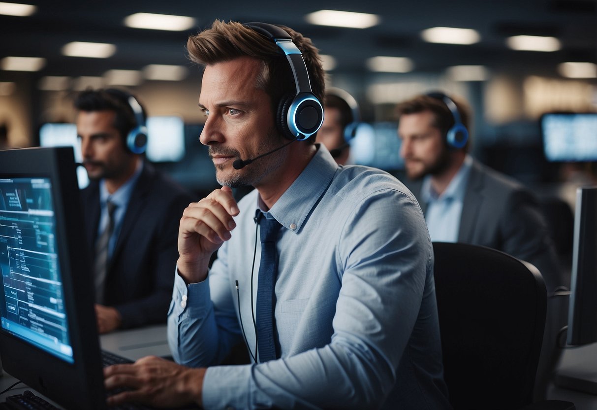 Call center agents interact with AI automation, managing workforce FAQs