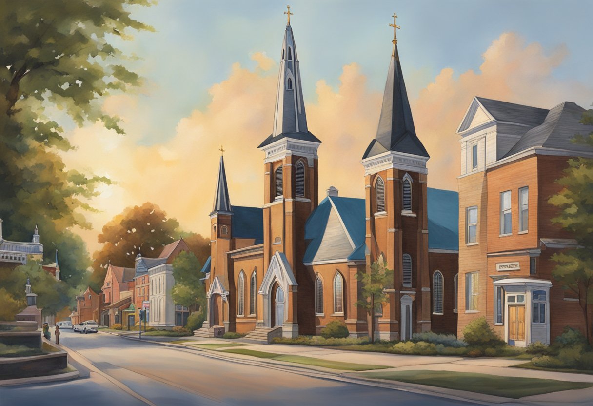 The historic churches of Tecumseh stand tall, their spires reaching towards the sky. Each one holds stories of the town's past, symbolizing faith and community