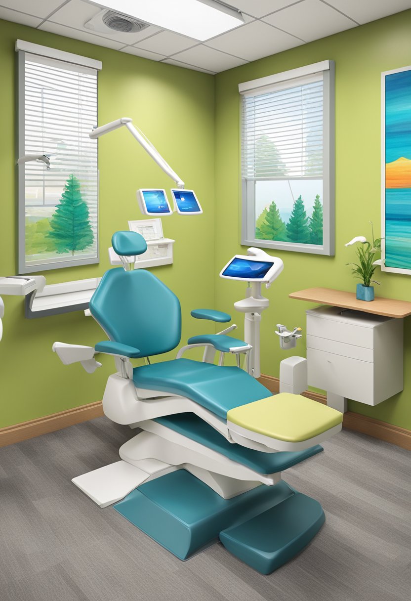 The dentist's office in Tecumseh, MI is bright and modern, with comfortable chairs and state-of-the-art equipment. The walls are adorned with colorful artwork, creating a welcoming and soothing atmosphere