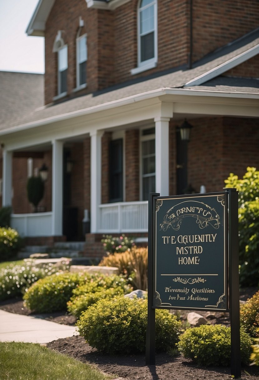 A serene funeral home in Tecumseh, Michigan with a sign displaying "Frequently Asked Questions" and a peaceful atmosphere