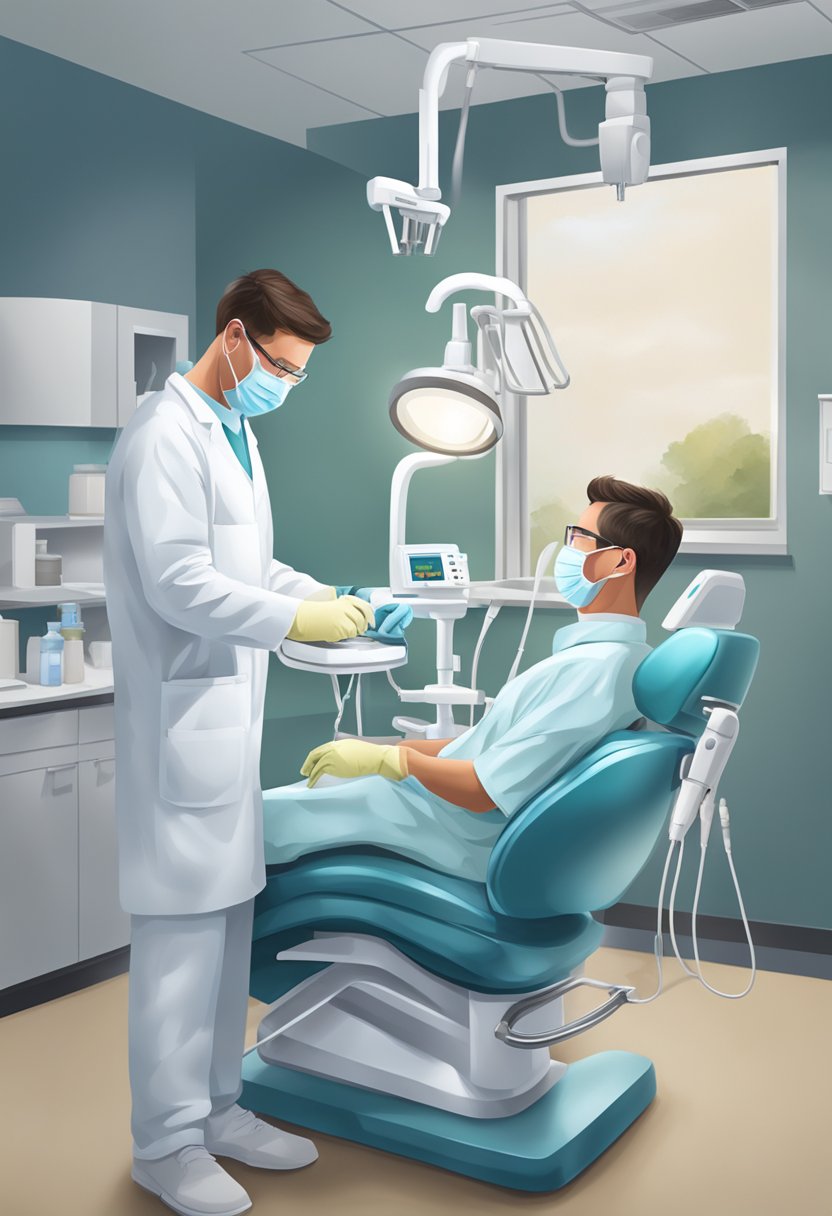 A dentist in Tecumseh, MI performing a dental procedure with modern equipment and tools