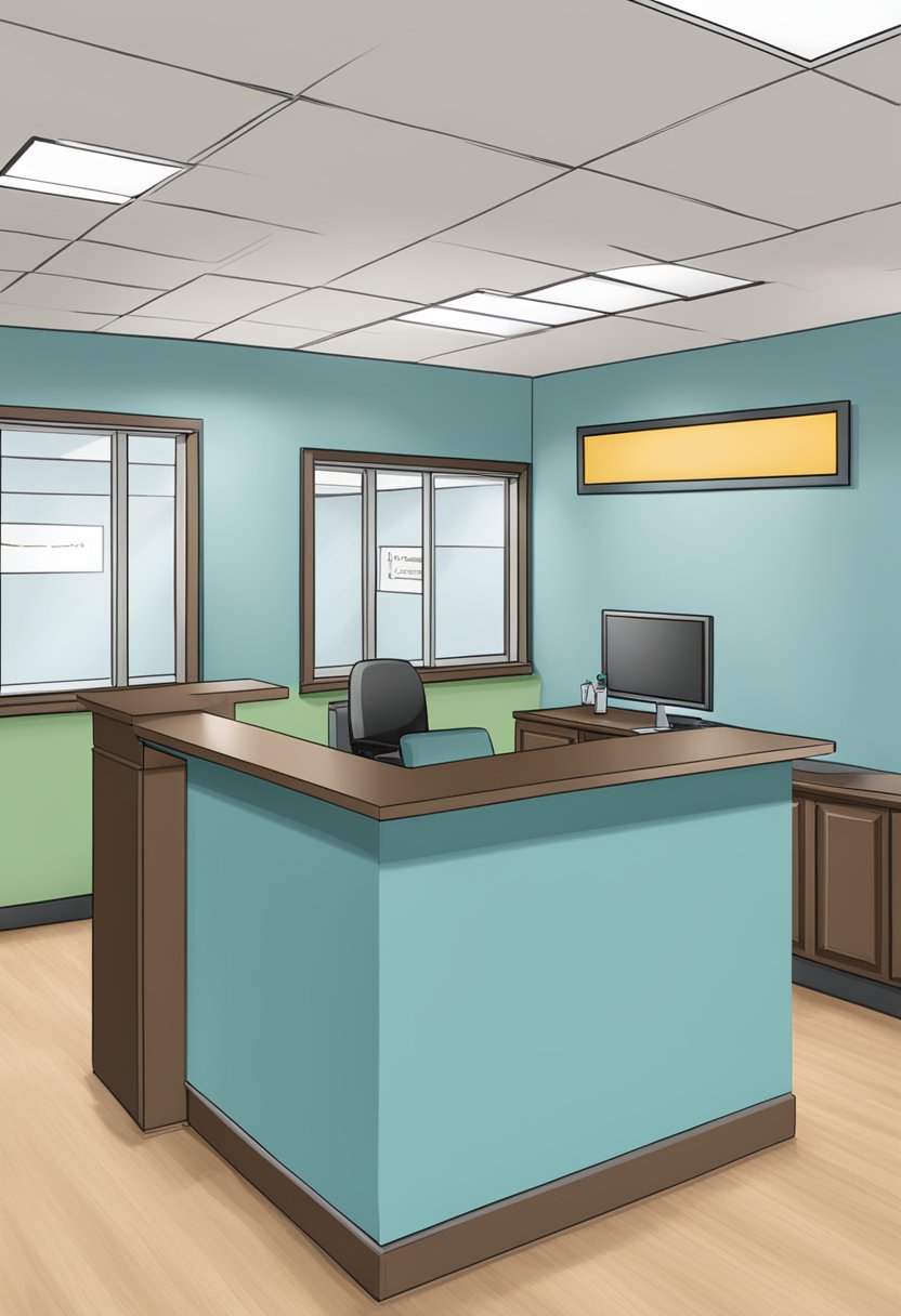 A dental office with a reception desk, waiting area, and a sign reading "Frequently Asked Questions" in Tecumseh, MI