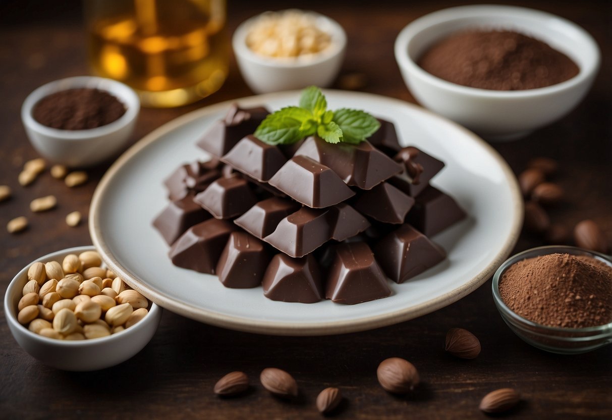 A plate of dark chocolate sits next to fertility-boosting foods