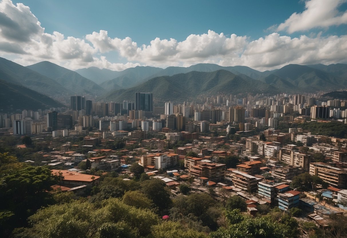 A crowded and polluted cityscape with dilapidated buildings and heavy traffic in Caracas, Venezuela