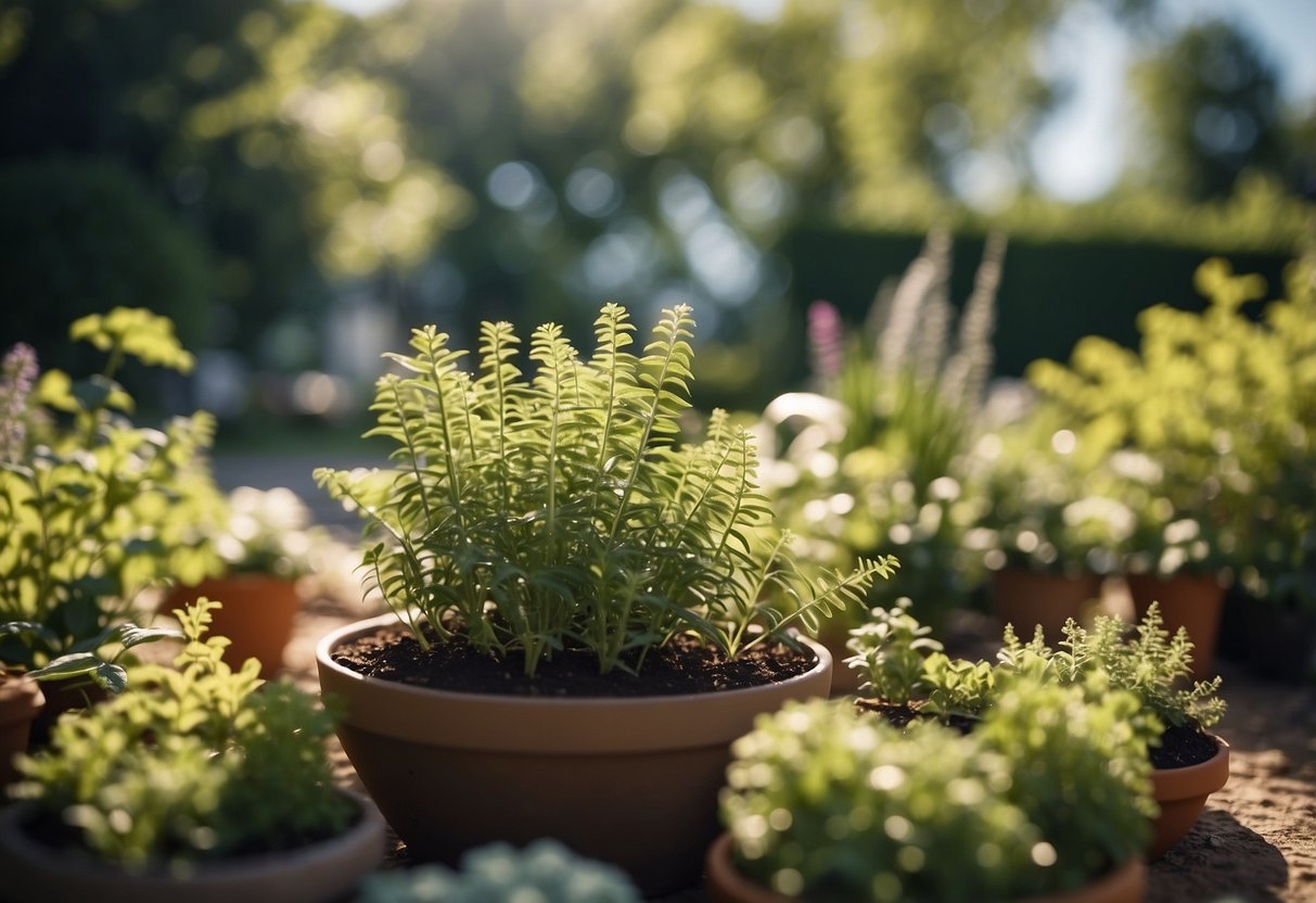 A serene garden with healthy plants and a clear blue sky, free of any harmful habits like smoking or excessive alcohol consumption