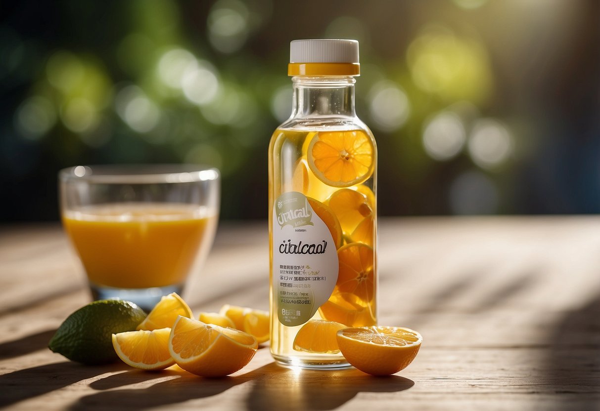 A bottle of Citracal Calcium with Vitamin D3 surrounded by 8 essential vitamins, set against a backdrop of a bright and sunny morning