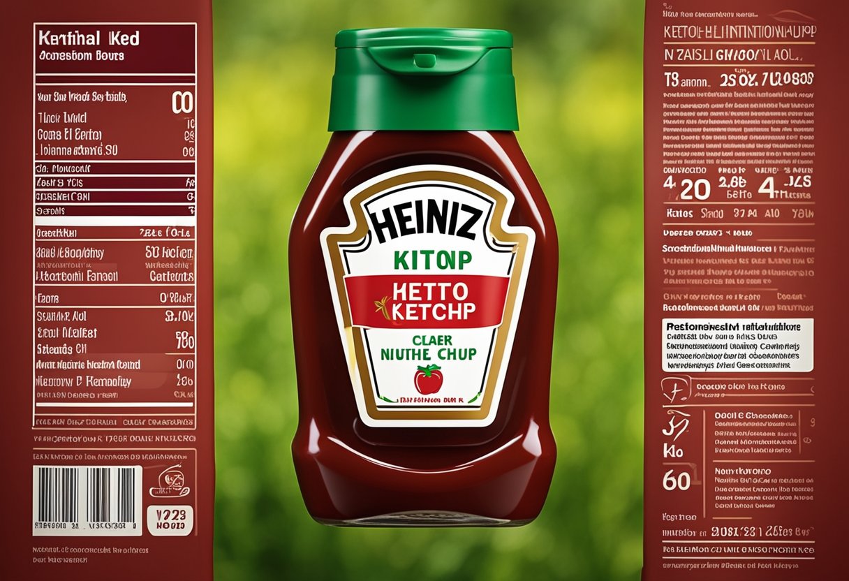 A bottle of Heinz ketchup with a clear nutritional profile, indicating its keto-friendly status