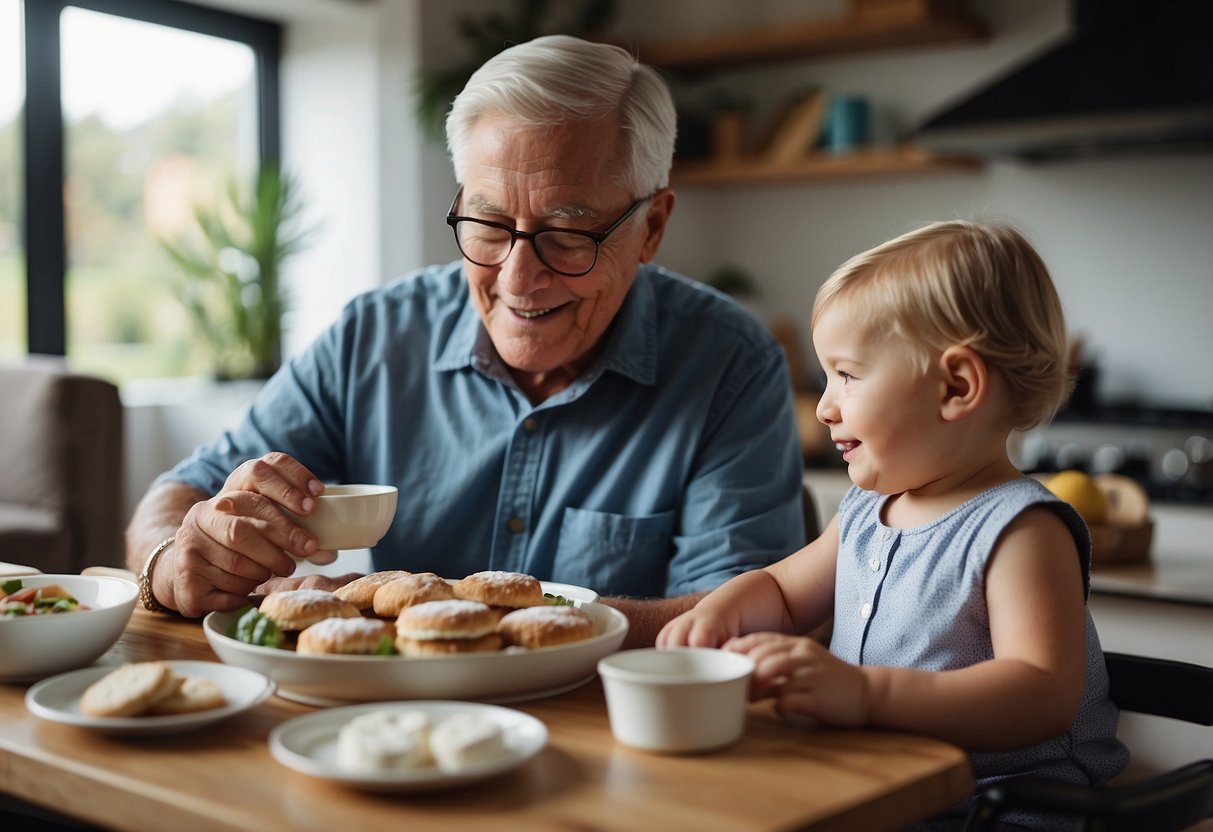 Grandparents gathering baby items, reading parenting books, setting up nursery, attending parenting classes, discussing childcare, preparing meals, and creating a welcoming environment