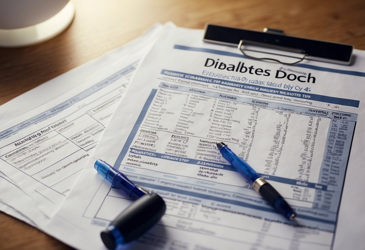 A pregnant woman's medical chart with "Schedule Regular Doctor Visits" and "7 Must-Know Tips for Managing Pregnancy with Diabetes" highlighted