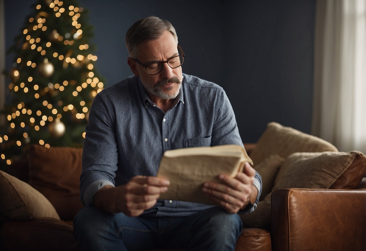 A parent reading a list of 10 questions about different parenting styles, with a thoughtful expression on their face